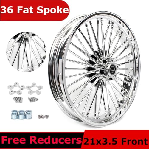 TOFR 21x3.5 18x3.5 Chrome Fat Spoke Wheels For Harley Touring Baggers 84-08 - color: Chrome, size: Front:21x3.5 Rear:18x3.5
