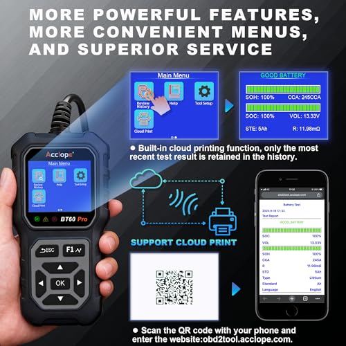 BT60 PRO 2-120AH Battery Tester 6V/12V/24V 100-3000 CCA QR Report - color: Black-Grey