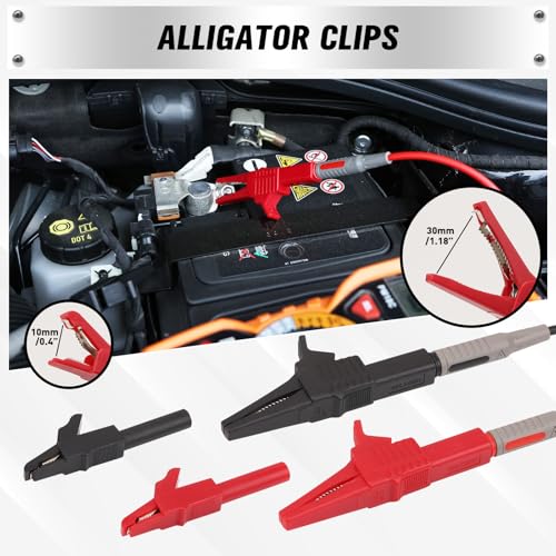 SWANLAKE 27-Piece Multimeter Test Leads Set, CAT.III 1000V / CAT.IV 600V Multimeter Probes with Alligator Clips, Needle Probe, Replaceable Probe Accessories, Soft PVC Volt Meter Lead - color: 27PCS Red&Black