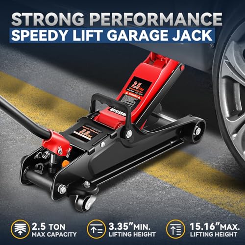 Auto Dynasty 2.5 Ton Low Profile Floor Jack, Heavy Duty Steel Hydraulic Car Jack with Single Pistons Quick Lift Pump, Hydraulic Racing Floor Jack, Lifting Range 3.35" to 15", Red - color: Red, size: 2.5T Single Pump