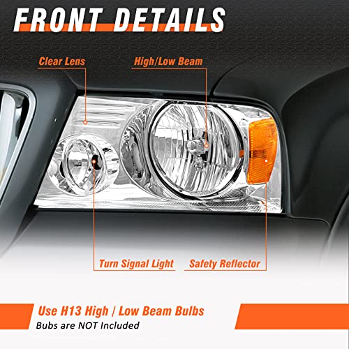 for 2004-2008 Ford F150 Headlights Chrome Housing - color: A-Chrome Housing Amber Reflector