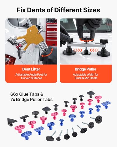 VEVOR Dent Puller Kit, 116 PCS Paintless Dent Repair Kit with Remover Tools, Golden Lifter & Glue Tabs for Car Dents, Door Ding Repair - size: 116PCS