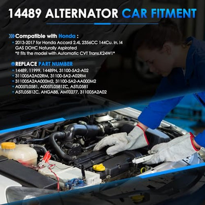 Car Alternator 14489 110A Fit for Honda Accord 2013-2017 2.4L L4 - size: #14489, 11999 Alternator