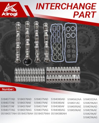 Engine Camshaft with Rockers Arm Lifters Kit for Dodge Je-ep 3.6L V6 - size: 5184377AG 5184378AG 5184379AG 4pcs Camshaft Kit