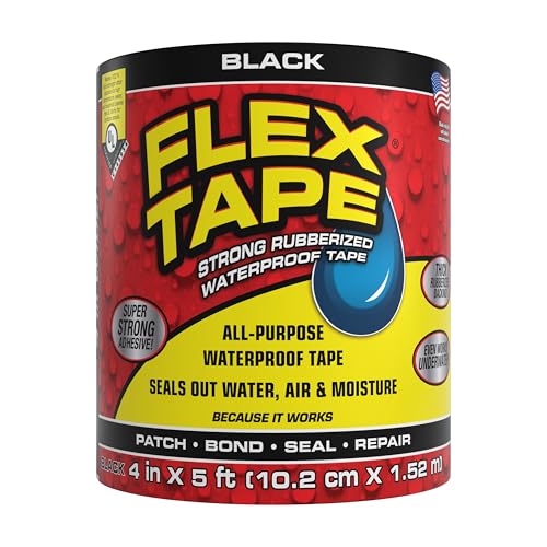Flex Tape Strong Rubberized Waterproof Tape, Black, 4 in x 5 ft, 1-Pack