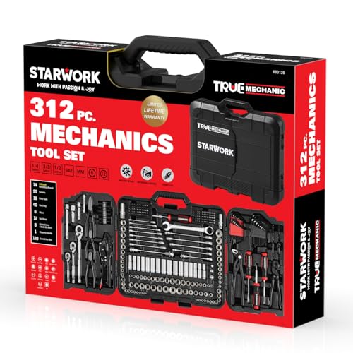 STARWORK TRUE MECHANIC 312-Piece Mechanics Tool Set and Socket Set, Professional, SAE/Metric, Mirror-Finish Sockets & Ratchet Wrenches - size: 312 Mirror