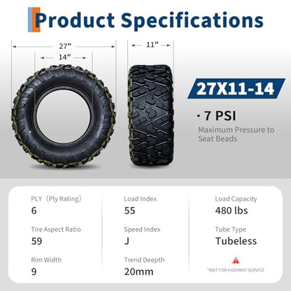 27x11x14 ATV UTV Tires, 27 11 14 All-Terrain Tires,A102, 27x11-14 UTV ATV Tire for Off-Road, Mud, Dirt, Sand, Street Trail, 6PR Tubeless,2 Pack - size: 27X11-14, style: Pattern D