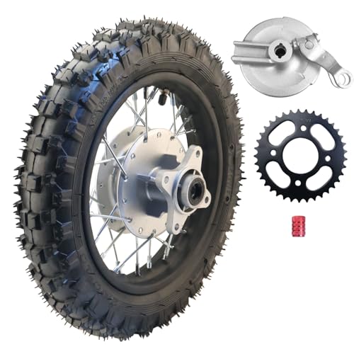 2.5-10 10 Inch Rear Wheel Tire and Rim 12mm Bearing 1.4 x 10 And Drum Brake With 420 37T Sprocket for 50/70/ 90/110cc BBR50 DRZ70 TTR50 DRZ50 CRF50 PW50 TTR50 Chinese SSR Dirt Pit Bike ATVs
