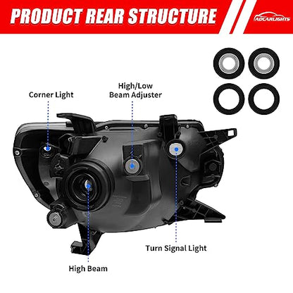 for 2012-2015 Toyota Tacoma Halogen Headlight W/O Bulbs - color: Chrome Housing Amber Reflector Clear Lens