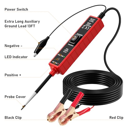 Power Circuit Probe Tester, 6-24V DC Automotive Test Light 12 Volt with 13 ft Leads Circuit Tester Breake Finder for Continuity Testing for Car SUV Truck - color: Red-B