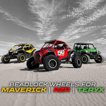 50 Caliber Racing Beadlock Wheel – 4x136.5 / 137mm Bolt Pattern – Compatible with Can-Am Maverick X3, Honda Talon, Kawasaki KRX 1000, Teryx – Black Alloy #502 (4, 15x8, 6x139.7 Beadlock #504) - size: 15x8