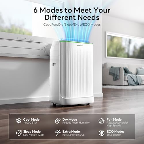 ZAFRO Smart Inverter Portable Air Conditioners, 14000 BTU (10000 BTU SACC)