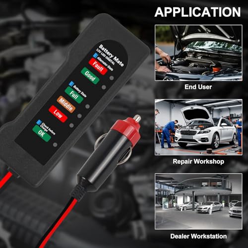 12V car Battery Tester, Alternator Tester Automotive,Battery Checker, Analyzer to Check alternator & Battery Charging System,LED Indication (C) - color: C
