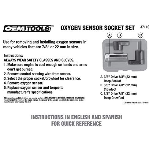 OEMTOOLS 37110 Oxygen Sensor Socket Set, 3 Piece O2 Sensor Wrench Kit with Case, 22mm O2 Sensor Socket Tools for 3/8 Drive and 1/2 Drive Sensor Remover And Installer, Oxygen Sensor Wrench - style: O2 Socket Set