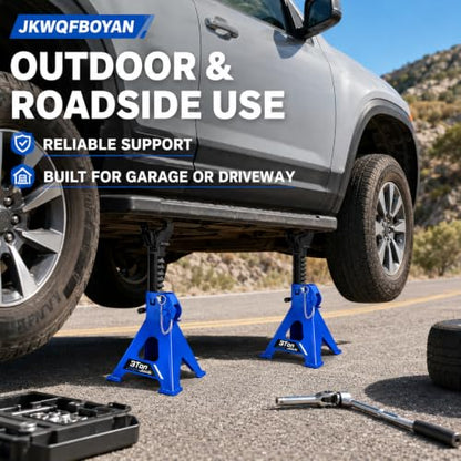 Jack Stands 3 Ton with Double Pin Locking, Car Jack Stands for Trucks Adjustable, Heavy Duty Jack Stands for Home, Garage,SUV,Pickup,Car,UTV/ATV,1 Pair - color: Blue