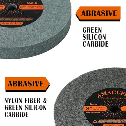 Bench Grinding Wheel and Deburring Buffing Wheel, 8 inch. for Sharpening Polishing Carbide and Stainless Steel Tools. for Grinder Polishing Machine. Silicon Carbide Abrasive. 5/8 Inch Arbor