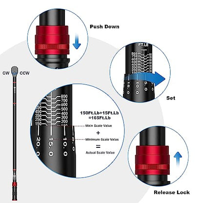 SUERCUP 3/4-inch Drive Click Torque Wrench, 100-850ft.lb/135.5-1151.8Nm - size: 3/4" 100-850 Ft.Lb/135.5-1151.8 N.m