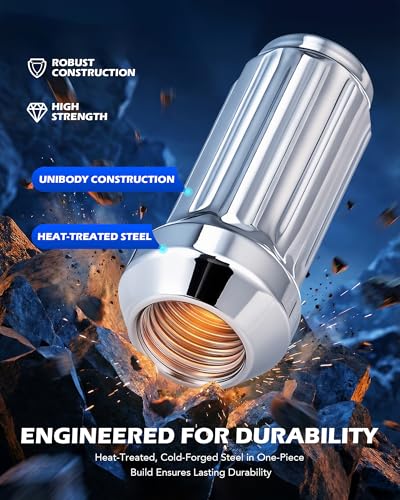 OMT M14x1.5 Lug Nuts with Cone Seat, 32pcs Lug Nuts Set with 1 Socket Key - color: Silver, size: M14x1.5, style: 32Pcs Spline Tuner