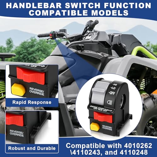 4 Pcs 3084981 Starter Motor Drive Solenoid Relay Kit with 4010262 Left Handlebar Start Switch Motorcycle Headlight Switch Compatible with Polaris Sportsman 335 400 450 500
