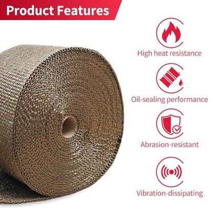 2" x 100' Titanium Exhaust Wrap Basalt Fiber with 30 Metal Ties - color: Titanium, size: 2'' x 100'