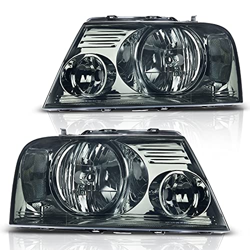 DWVO Headlights Assembly Compatible with 2004-2008 Ford F150 Smoky Lens - color: A Chrome Housing Clear Reflector Smoke Lens, size: OE Replacement