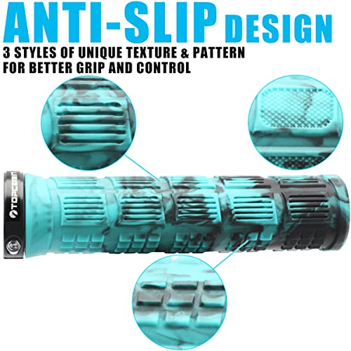 TOPCABIN Double Lock Bicycle Handlebar Grips - Rubber Comfortable BMX Mountain Bike Grips - color: Cyan Green Camouflage