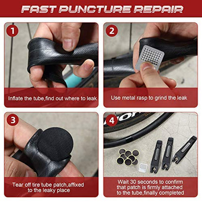 Boao 40 Pcs Bike Tire Patch Kit, Glueless Self Adhesive, 4 Metal Rasps