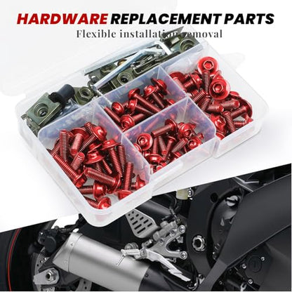 177Pcs Motorcycle Fairing Bolt Kit Red, M5 M6 Stainless Steel - color: Red