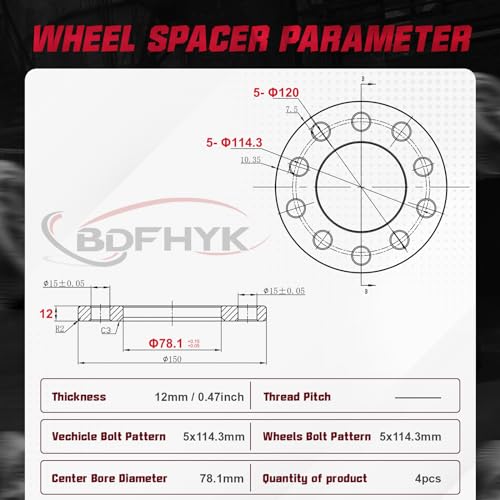BDFHYK 5x120mm to 5x114.3mm Wheel Spacers 12mm 5 Lug Spacers for Chevy GMC - size: 12 MM 5x4.5" to 5x4.75", style: Ford