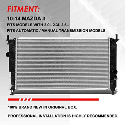 Auto Dynasty 13100 Radiator for 2010-2014 Mazda 3 2.0L/2.3L/2.5L AT/MT - color: 10-14 Mazda 3 2.0L/2.3L/2.5L AT/MT