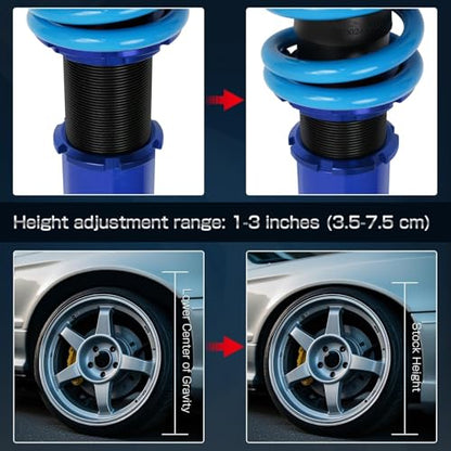 24 Levels Adjustable Coilovers Compatible with Honda Civic 1988-2000 CRX 1992-1995 Delsol 1993-1997 Integra 1990-2001 High Poundage Coil Spring Absorber Struts Suspension Lowering Kit Blue - color: Blue