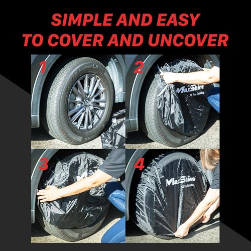 Maxshine Universal Wheel Covers, 4-Pack (Black) | Fits Rims Up to 22” Diameter | Protective Wheel & Tire Covers for Cars, Trucks, SUVs, RVs, Trailers | Auto Detailing Accessories for Storage