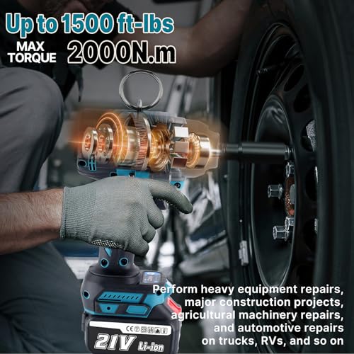 iMeshbean Cordless Impact Wrench,2000Nm(1549ft-lbs) High Torque 1/2" Brushless Impact Gun,21V Power Impact Driver Variable Speeds with 2 x 5.5Ah Battery for Heavy Duty Car Tire Truck Mower, RV