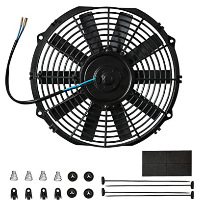 Mupera 12" Electric Radiator Cooling Fan Slim Fan Puller w/Mount Kit - size: Straight-12 inch