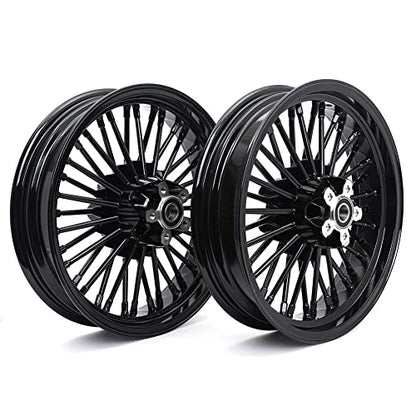 TOFR 16x3.5 16x3.5 Fat Spokes Wheels Black For Harley Touring Baggers 00-07 - color: Gloss Black, size: Front:16x3.5 Rear:16x3.5