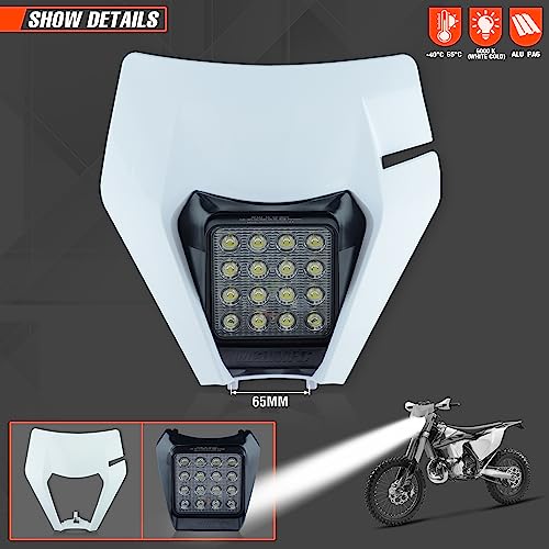 Dirt Bike Led Headlight Motorcycle 2020-2022 Enduro Headlight Kit for EXC EXCF SX SXF XC XCF XCW XCFW (White-Dual 16) - color: White Mask-Dual 16