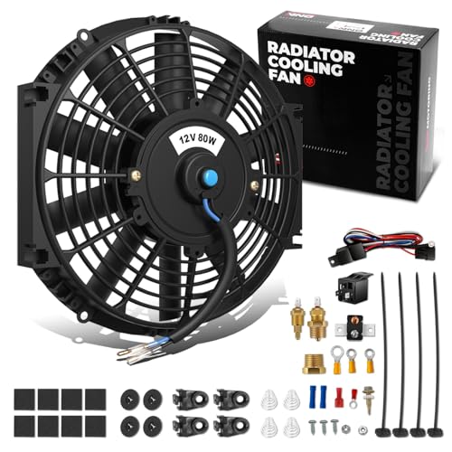 DNA Motoring 12Inch Electric Radiator Cooling Fan Thermostat Wiring Switch Relay Kit, Universal High Performance Slim Fan Push Pull Electric Radiator with Mount Kit, RAF-12+SW-KIT - color: Black+SW-KIT, size: 12 Inch
