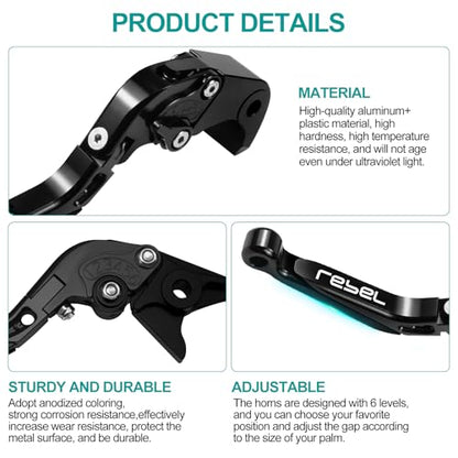 Clutch Brake Levers for Honda Rebel 500 300 2017-2022, Black - color: Black