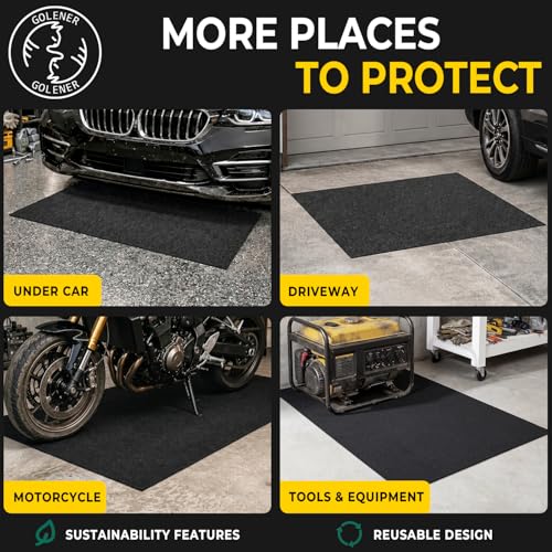 Golener Oil Spill Mat - 60”x72” Garage Floor Mat for Under Car, Absorbent Oil Mat, Rubber Floor Mats, Waterproof, Contain Liquid, Protect Garage Surface from Spills, Reusable, Washable, Durable, Black - size: 5' x 6' (Rectangular)