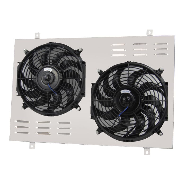 AA5052 Aluminum Shroud Replacement for 1985-1997 1986 1987 Ford F-150 F-250 F-350 Bronco 5.0L 5.8L V8 with Dual 12" Electric Fans and Thermostat Relay Kit Radiators