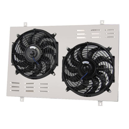 AA5052 Aluminum Shroud Replacement for 1985-1997 1986 1987 Ford F-150 F-250 F-350 Bronco 5.0L 5.8L V8 with Dual 12" Electric Fans and Thermostat Relay Kit Radiators