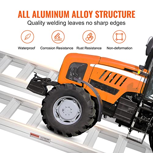 VEVOR Aluminum Ramps, 8810 lbs, Heavy-Duty Ramps with Top Hook Attaching End, Universal Loading Ramp for Motorcycle, Tractor, ATV/UTV, Trucks, Lawn Mower, 72" L x 15" W, 2Pcs - size: 8100 lbs
