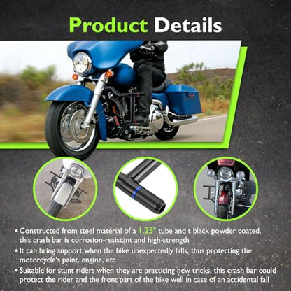 Mofun Engine Guard Crash Bar Fit for Harley Touring 1997-2008, Gloss Black - size: 97-08