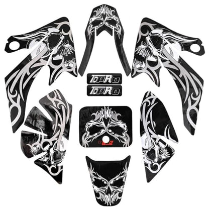Skull Dirt Pit Bike Decals Stickers Graphics Kit Plastic Fender Fairing Sticker for CRF50 XR50 110cc 125cc SSR Taotao Baja SDG Offroad Motorcycle 50cc 70cc 90cc 110cc 125cc