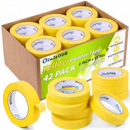 Oleitodh 42 Rolls Yellow Painters Tape 1 Inch x 55 Yards Masking Tape Bulk - color: Yellow, size: 1In x 55Y - 42Pack