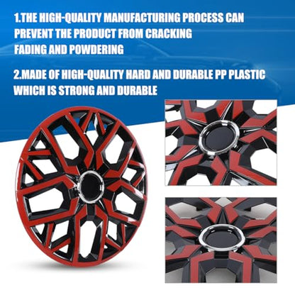 Winjet 15 Inch Universal Hubcaps Set of 4,Steel Wheel Rims Cover PP Material Universal Wheel Cover Replacement R15,Auto Tire Replacement Exterior Cap (15 Inch,Black Lacquer & Red Lacquer) - color: Black Lacquer & Red Lacquer(5181-RB-15), size: 15 inch