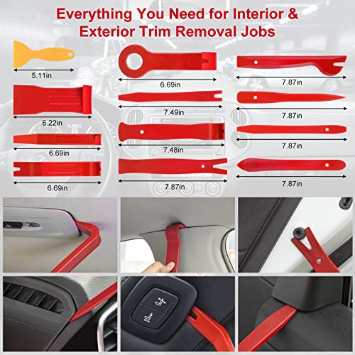 Trim Removal Tool Kit 330Pcs Car Removal Tool Kit Pry Tool Set Auto Clip Pliers Panel Door Radio Dash Window Bumper Adhesive Cable Clips Retainer Clip Set Terminal Removal Tool Set Fastener Remover - color: Red