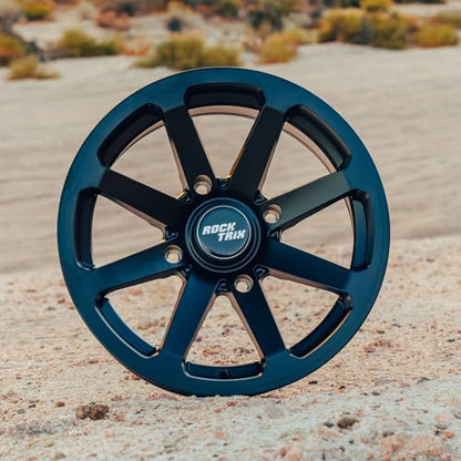 RockTrix RT102 15x7 ATV UTV Wheel 4x156 4+3 Offset, Matte Black, 4pc Set