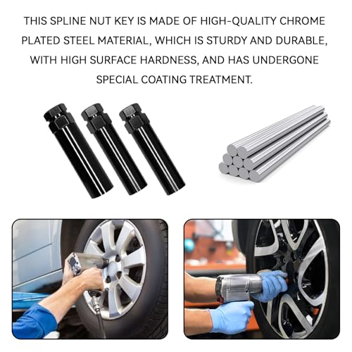 Large 6 Spline Lug Nut Socket, Wheel Lock Removal Kit for 21 mm (13/16 Inch) & 22 mm (7/8 Inch) Hex Socket Wrench, Wheel Lock Key Replacement for Aftermarket 6 Spline Lug Nut - size: Large 6 Spline