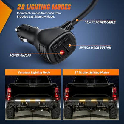Nilight 60 Inch 360 LED Tailgate Strobe Light Strip Amber White - color: 60" Tailgte Strobe Amber White